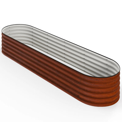 Ensemble de jardin surélevé galvanisé 7,9 pi x 2 pi x 1,4 pi, bordure de sécurité, auto-drainant + métal / brun, jardin extérieur