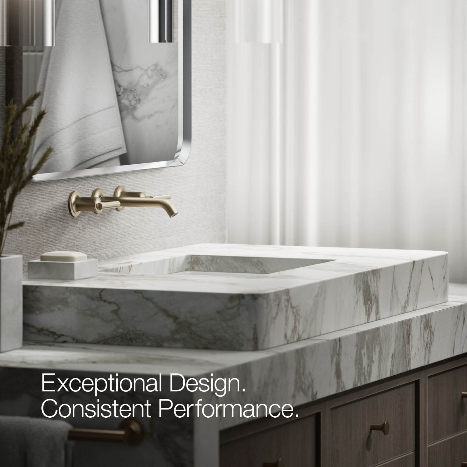 Purist Wall-Mounted Bathroom Faucet, Vibrant Brushed Bronze, Lever Handle