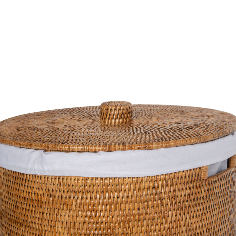 La Jolla Round Clothes Hamper & Laundry Basket with  Liner and Lid, 1 Solid Load, Brown
