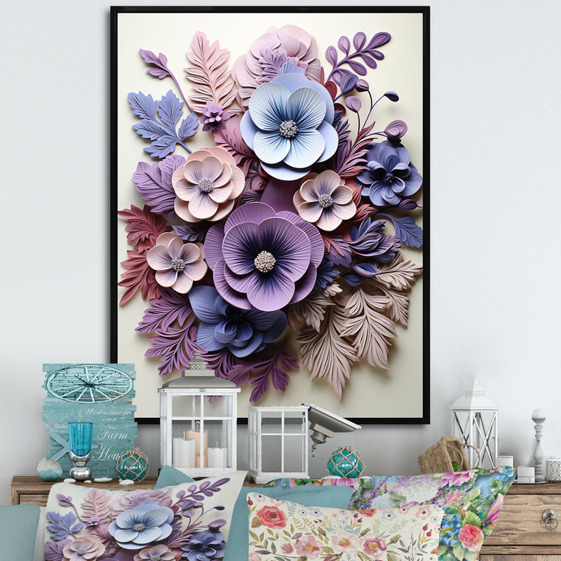 Art mauve dans les pensées, H 40 po x l 30 po x P 1,5 po, Cadre flottant noir
