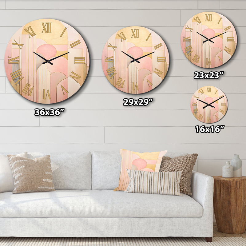 Golden City Dreams Retro Illustration I - Horloge murale géométrique moderne, Petit