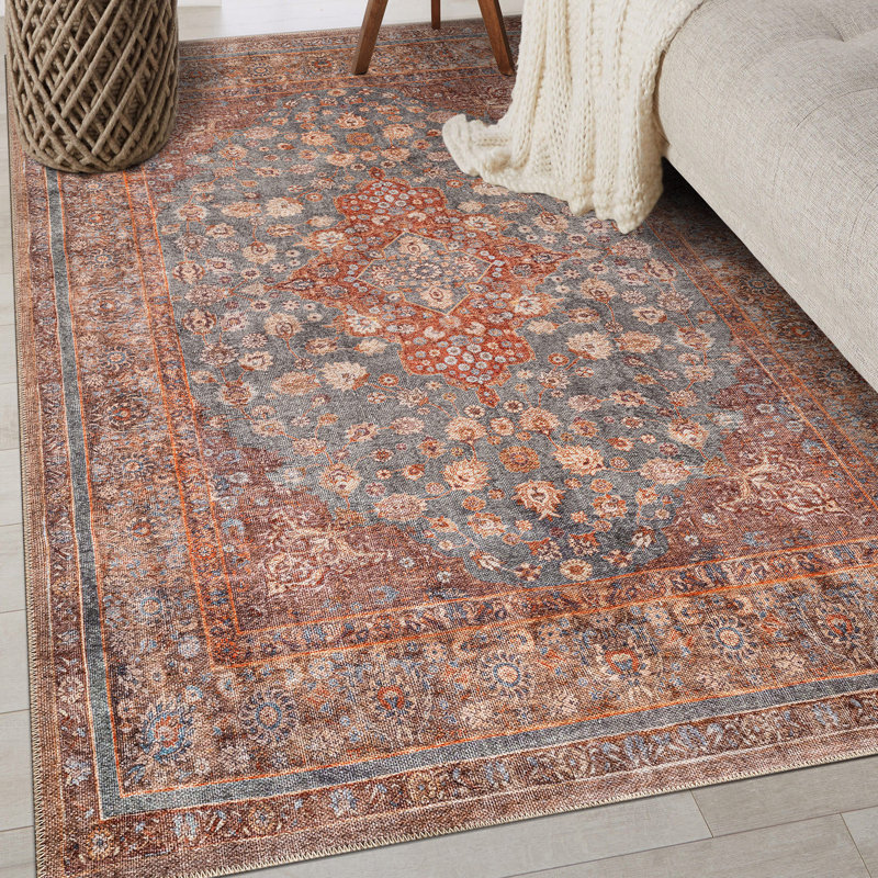 Tapis médaillon bohémien Marin - Lavable à la machine, velours plat avec envers antidérapant, Multi, Rectangle 4pi x 6 pi
