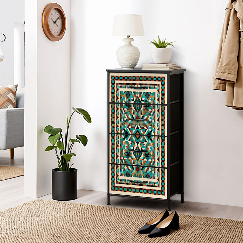 4 Drawer Dresser for Bedroom, Narrow Chest of Drawers, Wooden Top and Study Iron Frame 18"x37.5"-(WxH)