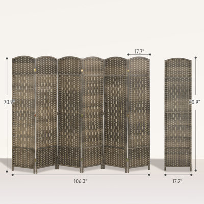Paravent 6 panneaux, écran d'intimité pliant de 6 pi de hauteur, cloison murale autoportante tissée à la main pour bureau à domicile, chambre à coucher, chêne rustique foncé, bois