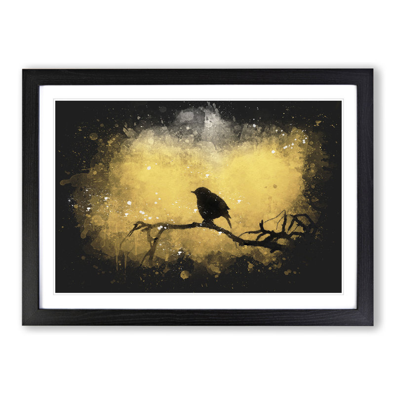 Bird at Sunset - Framed Print, 48cm H x 65cm W x 2cm D, Black