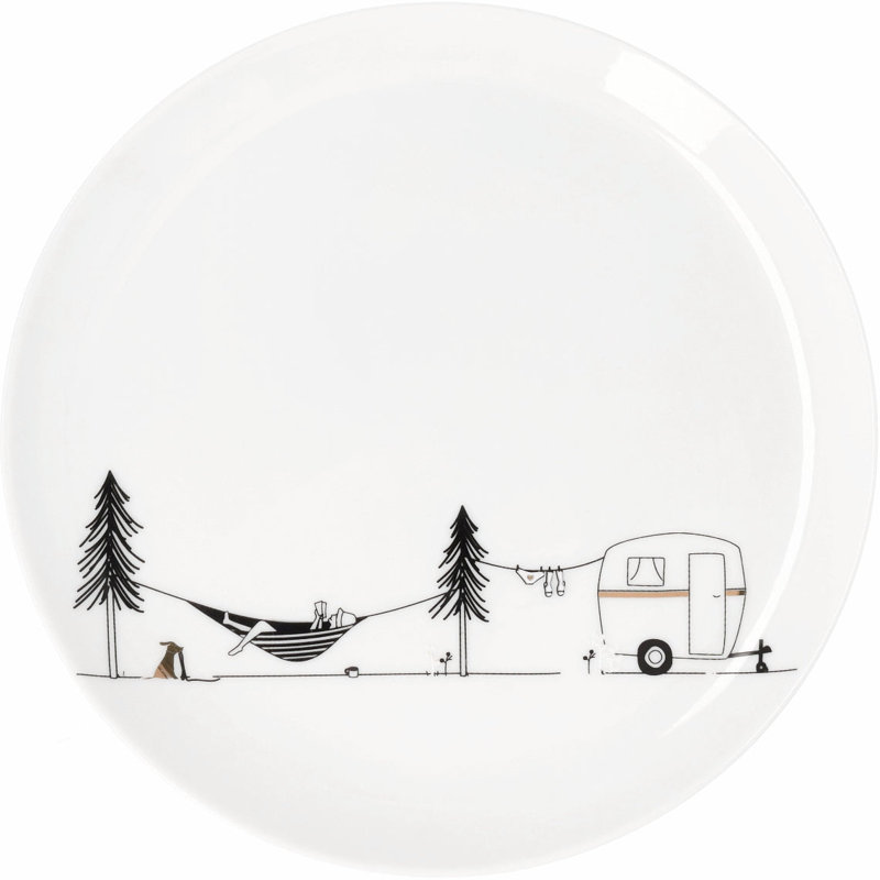 Hobby Porcelain Plate With Camping Graphic - 6"
