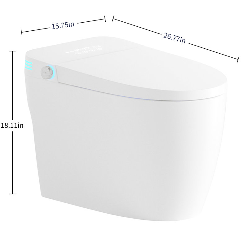 One - Piece Bidet Toilet Seat Smart Toilet, Auto Flush And Open/Close, Adjustable Temp Heated Seat, Warm Water Dry, Remote Control Side Know, Sensor For Cover Operation, Female Wash Rear Modes,