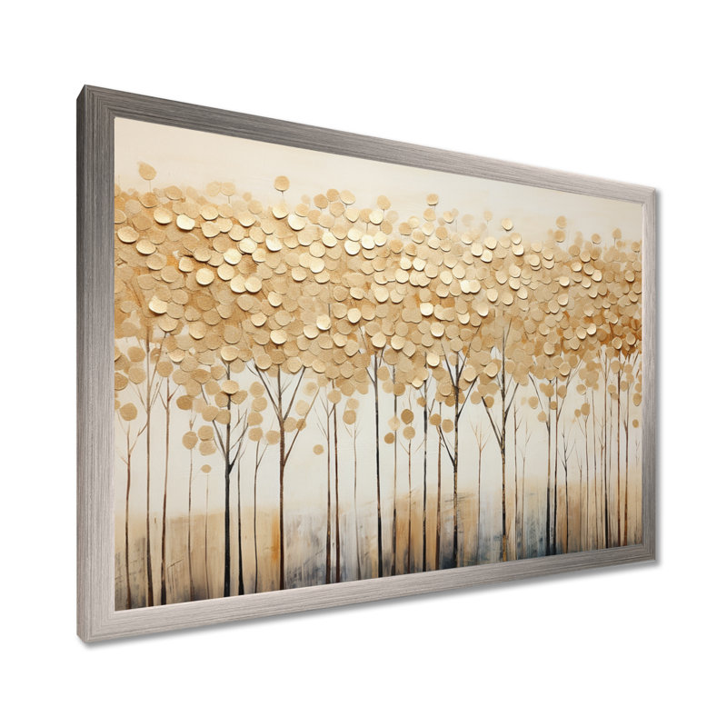 Minimalisme Golden Trees Harmony sur toile, H 30 po x l 40 po x P 1,5 po, Cadre simple argenté