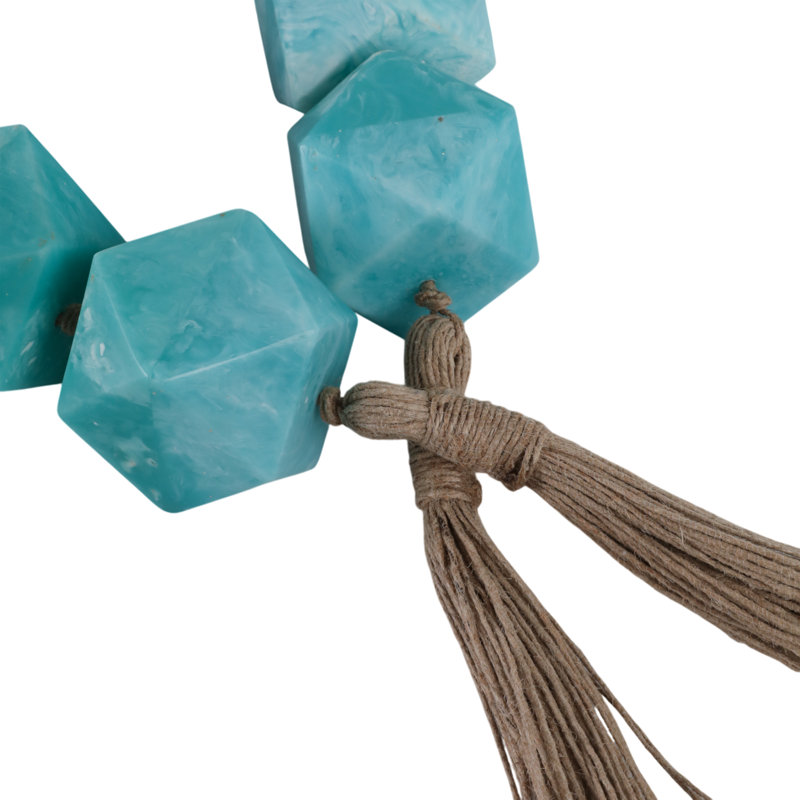 Beads Resin Coastal Style With Tassel Detail Decorative Accent For Home Office Bedroom Or Living Room Decor - 2" Blue
