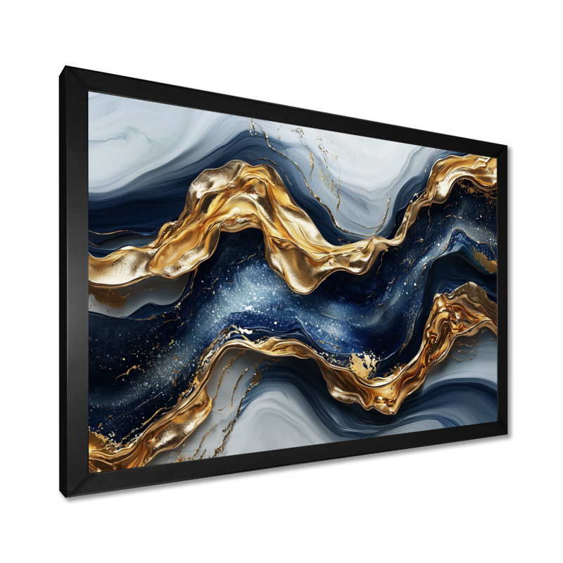 «Aqua River Of Nero Marquina», art en marbre II, Cadre simple, Noir, H 12 po x l 20 po