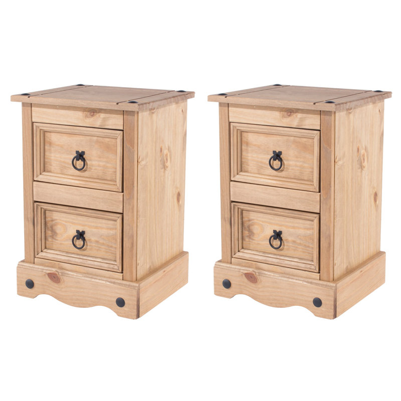 Corona Solid Wood 2-Drawer Petite Bedside Cabinet, Brown