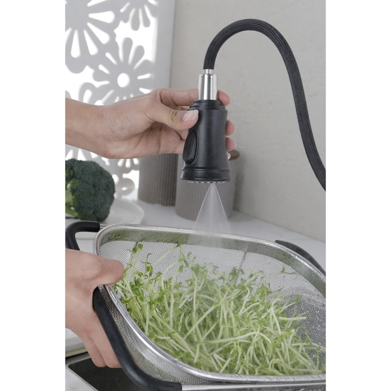 Stainless Steel Matte Black Kitchen Sink Faucet With Pull Down , Single Handle High Arc, 1.8 Gallons Per Minute Flow Steel, Handle, Gpm Rate, Easy To Install And Maintain