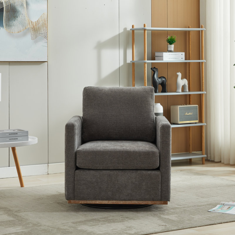 Wide Upholstered Swivel Armchair, Charcoal
