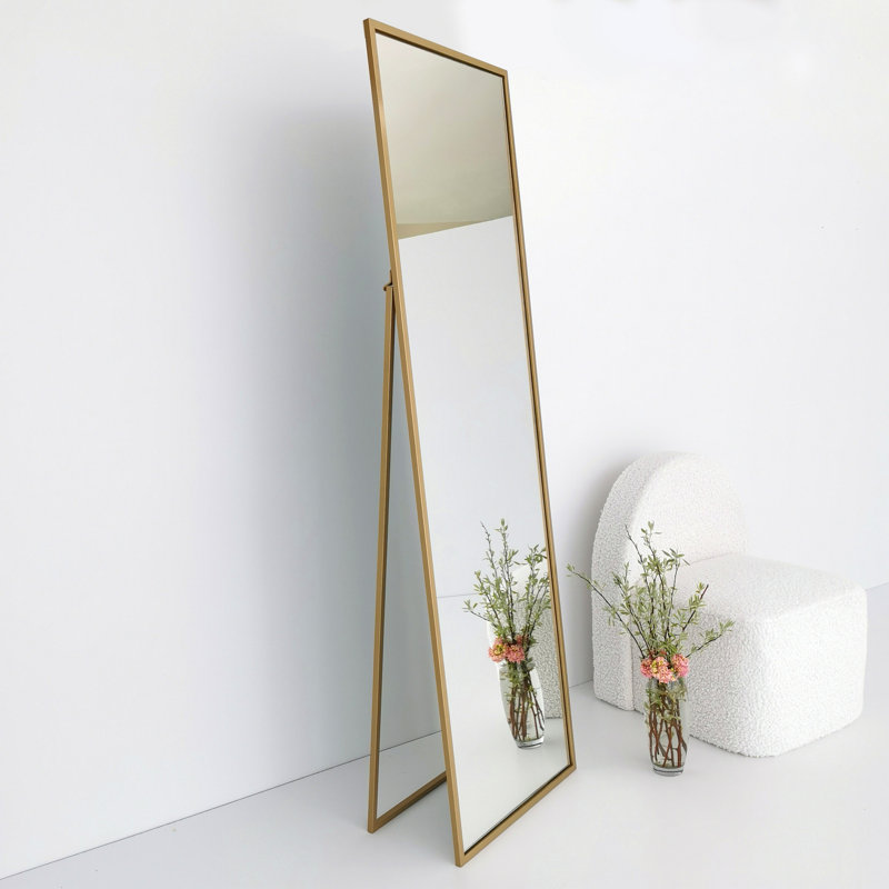 Metal Flat Floor Mirror, Gold