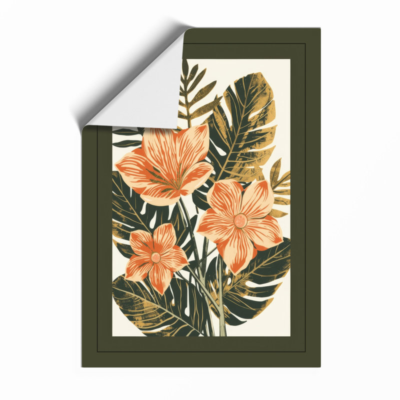Orange Florals in Foliage Botanical - Framed Print, Unframed, A2 - 59.4 x 42.0 cm