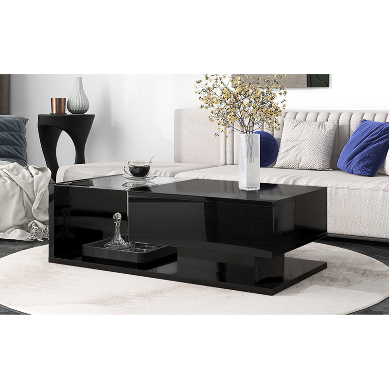 Table basse rectangulaire noire avec tiroir, Noir