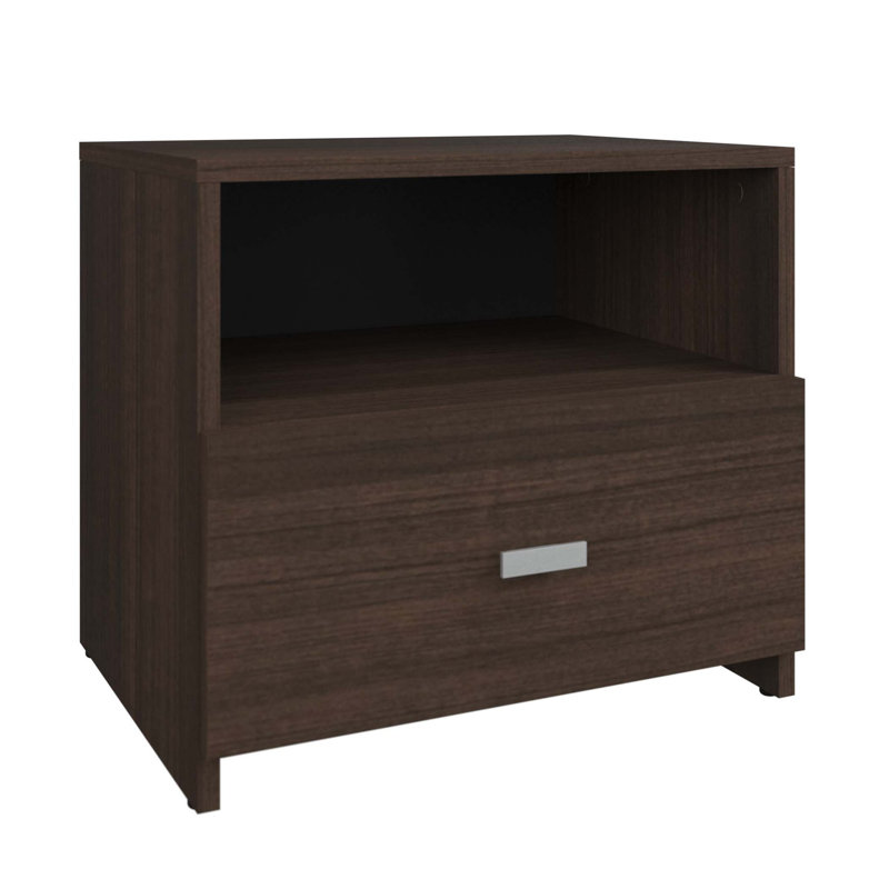 Zen Omega Bedroom - Platform Bed with Headboard and Nightstand (1) – Easy Assembly, No Box Spring Required, Walnut