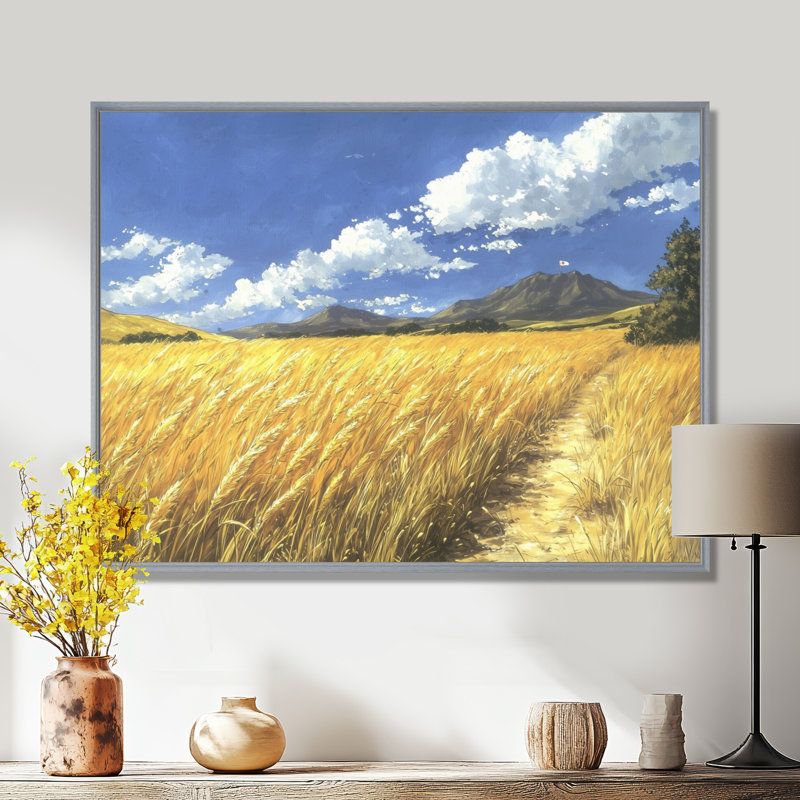 Dorrel Meadow Golden Fields of Corn II - prairie, art mural, Argent, Cadre flottant, H 16 po x l 32 po