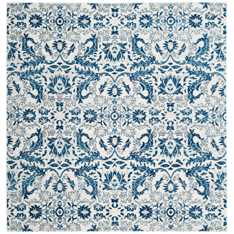 Alessia Floral Ivory/Blue Area Rug, Square 6'7"