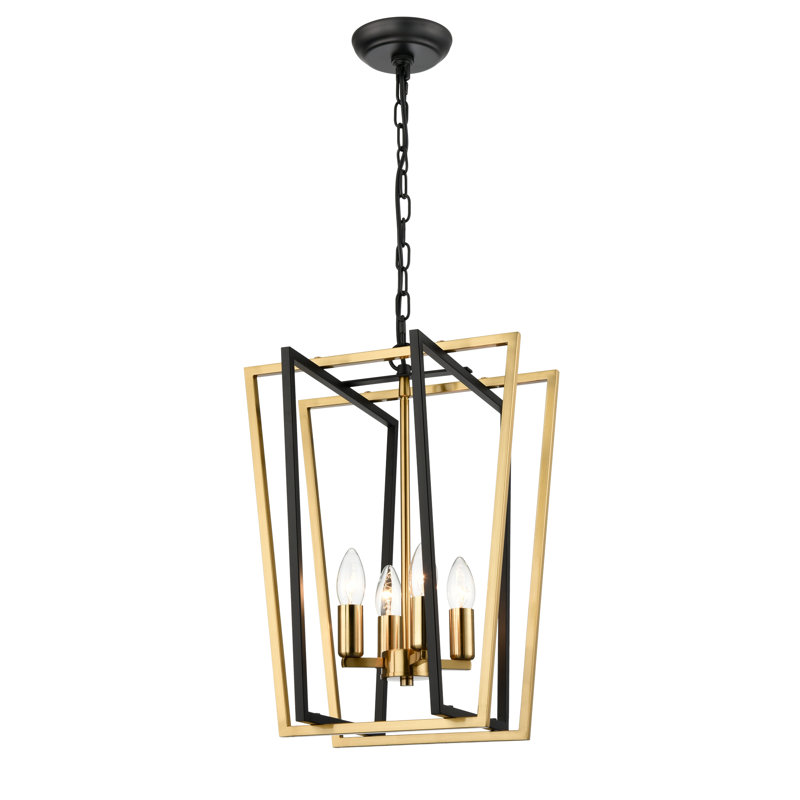 Ballville 4 - Light Caged Pendant, Matte Black/Brass, 26cm H x 14cm W x 14cm D