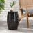  Modern Lace Cut Metal Side Table, Barrel Shape Outdoor Accent Table for Patio and Garden, Black-85436510