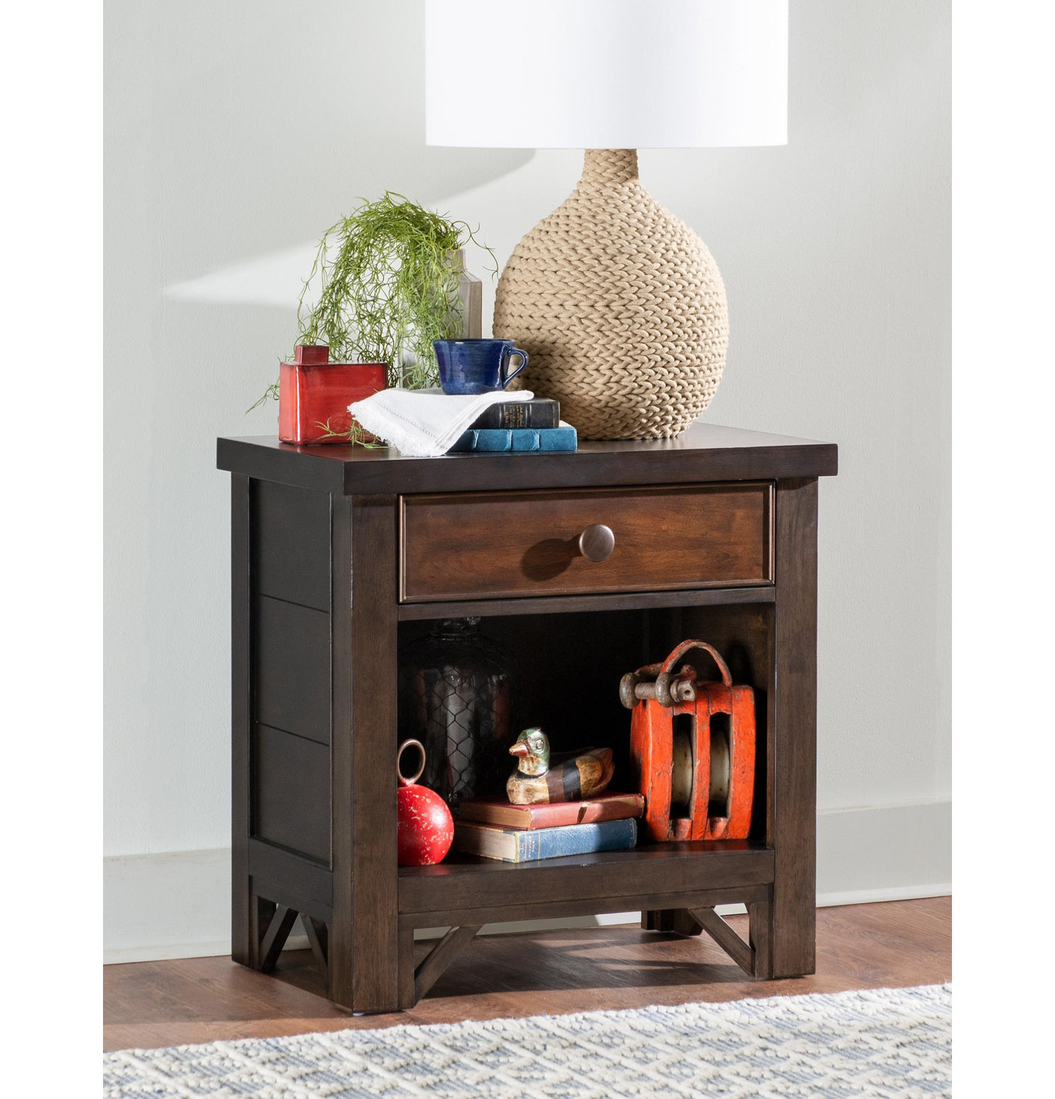 Lake House Two Tone Pinecone and Dried Tobacco Country Open Nightstand 28" Wide, Dried Tobacco and Pinecone