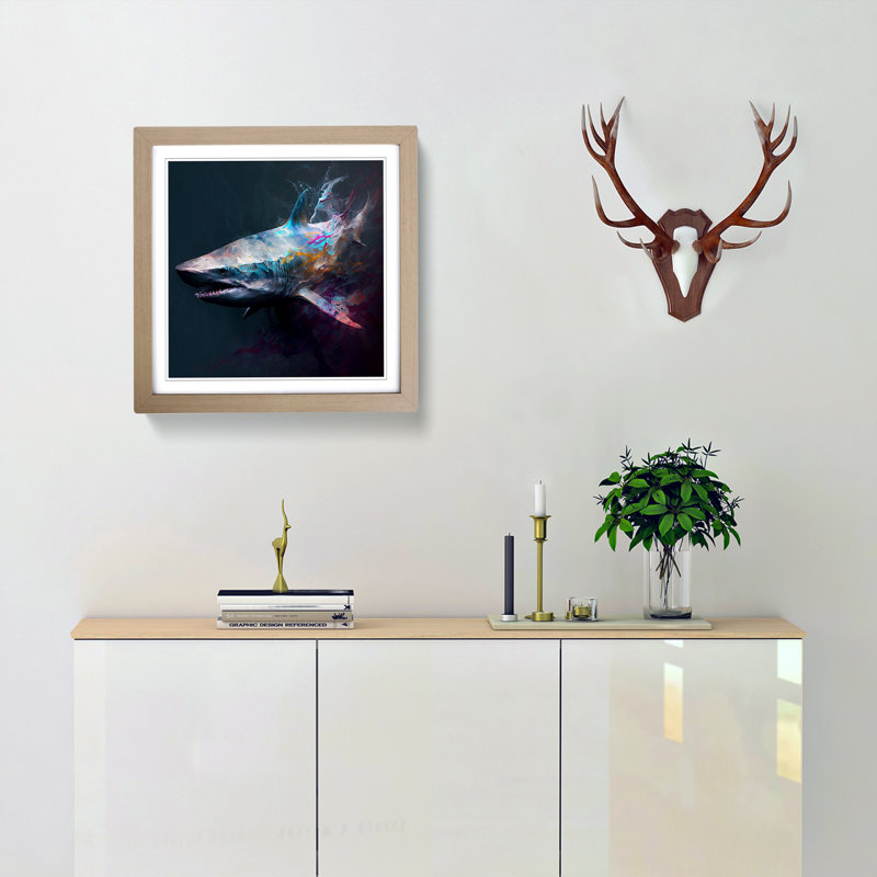 Shark Gestural Art - Framed Print, Oak