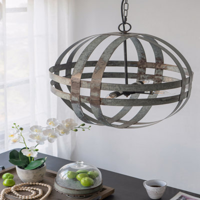 4-Light Galvanized Spherical Chandelier, Industrial Antique Silver Pendant Light for Kitchen, Dining Room, Foyer, Bulb Not Included