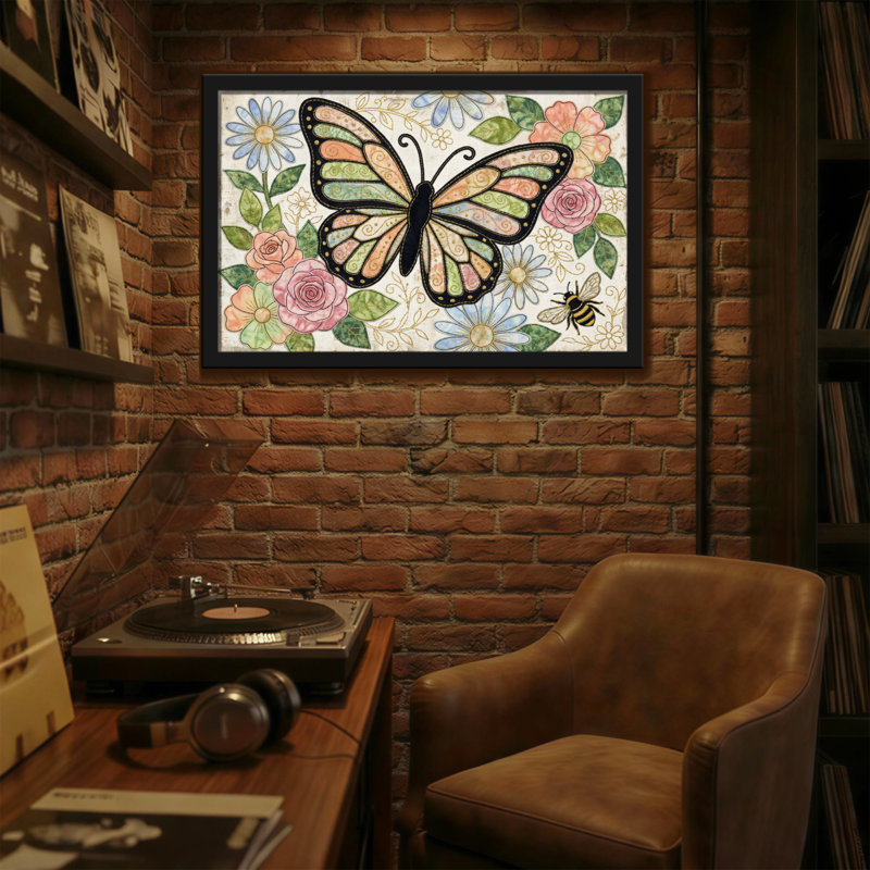 Animaux, motif de fleurs, abeilles et papillon, H 20 po x l 30 po