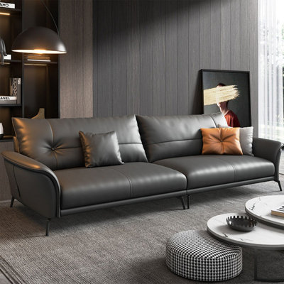 Dark Gray Genuine Leather Modular Sofa cushion couch