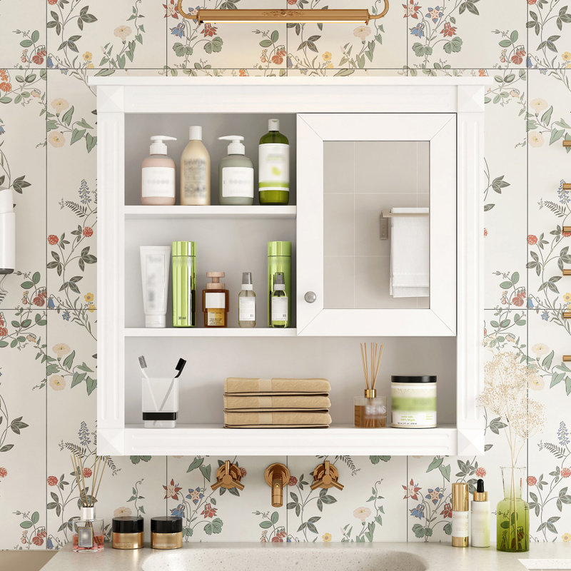 Armoire de salle de bain murale avec miroir, armoire à pharmacie murale, Blanc