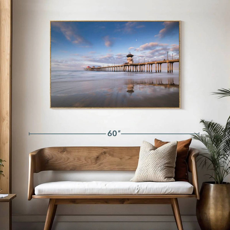 Coastal Huntington Pier, Cadre flottant en bois naturel, 46 po x 31 po