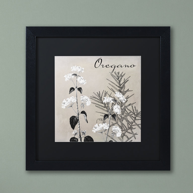 «Flowering Herbs II» par Jadaya, impression encadrée, H 11 po x l 14 po x P 0,5 po, Noir, Cadre brun