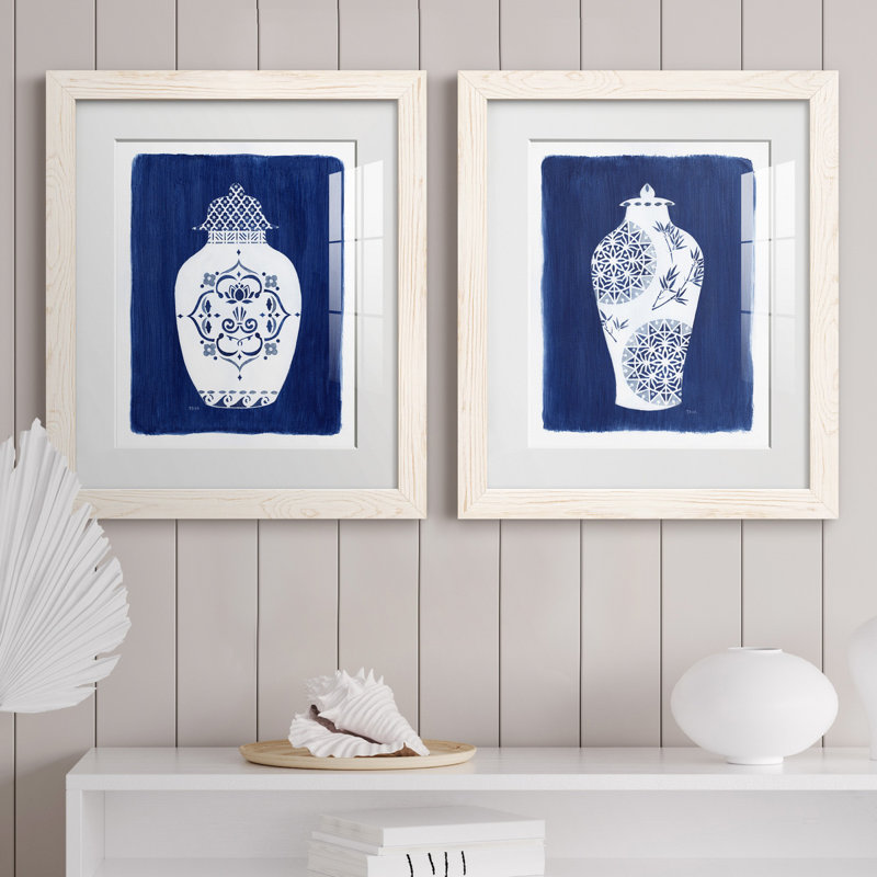 Sapphire Urn I - ensemble de 2 reproductions d'art, H 24 po x l 36 po x P 1,5 po, Papier encadré blanc, Blanc