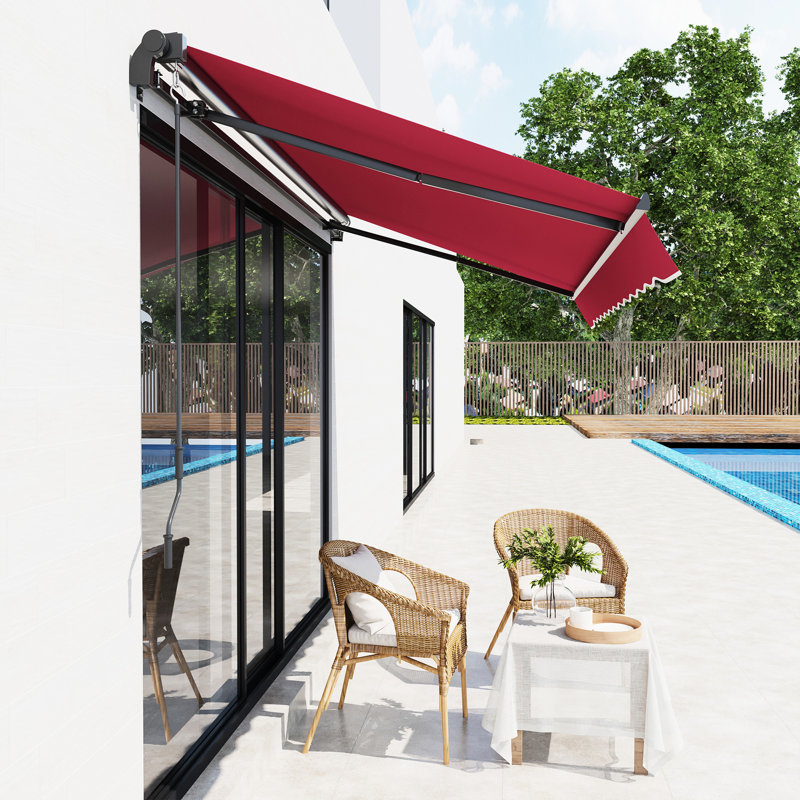 Auvent rétractable de 10 pi x 8 pi, parasol de patio avec manivelle. Et eau -, cadre en aluminium pour terrasse, balcon, cour. Manivelle corail. Marron
