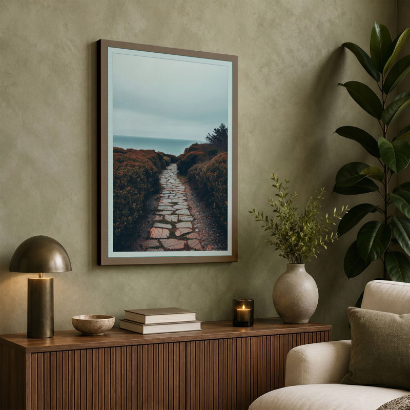 Path Through Moorland Scandinavian 1 Piece Wrapped Canvas Wall Art, 36x24 - 91.4 x 61.0 cm, Black Border