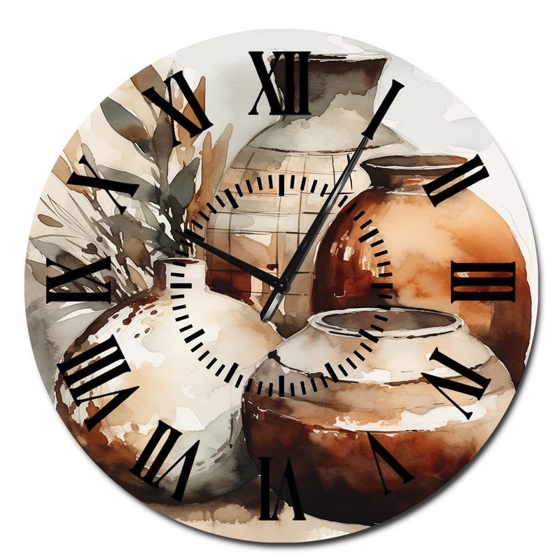 Horloge murale brune et crème en terre I - Boho Pottery, Surdimensionné