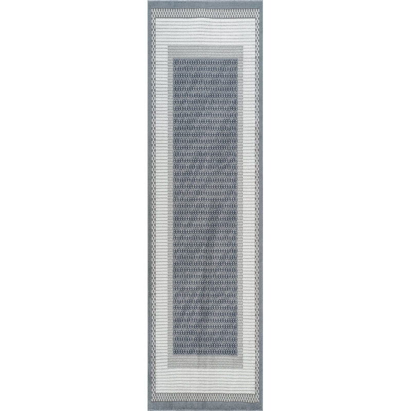 Whitney Blue & Ivory Geometric High-Low Modern Rug, 2'0" x 6'0", Blue/Ivory