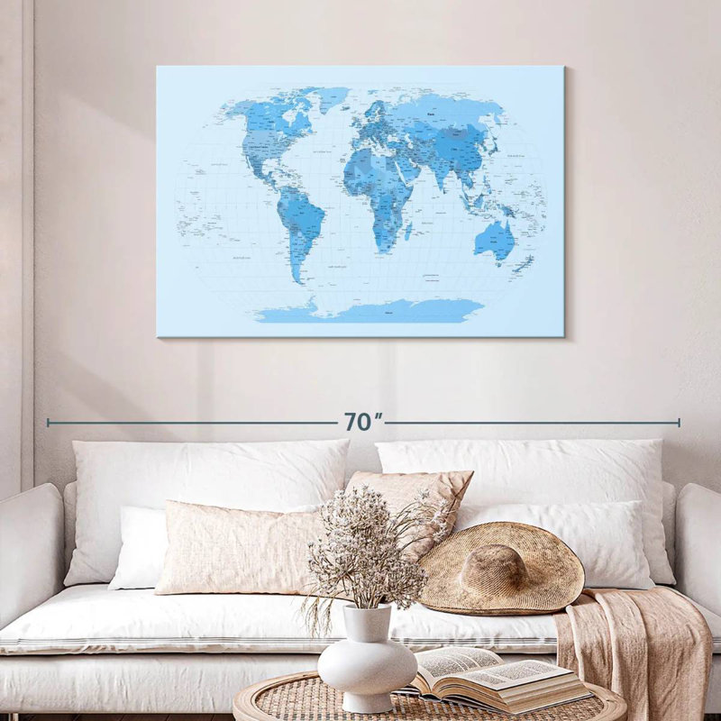 Aliaz World Map Blues, 30" H x 45" W