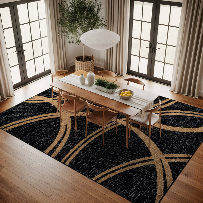 Arnaldur Geometric Black/Gray/White Area Rug, Rectangle 7'10" x 10'2", Camel