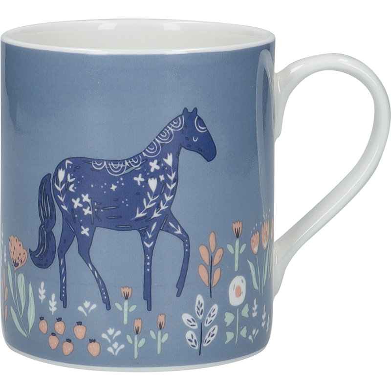 KitchenCraft 330ml Woodcut Horse China Mug