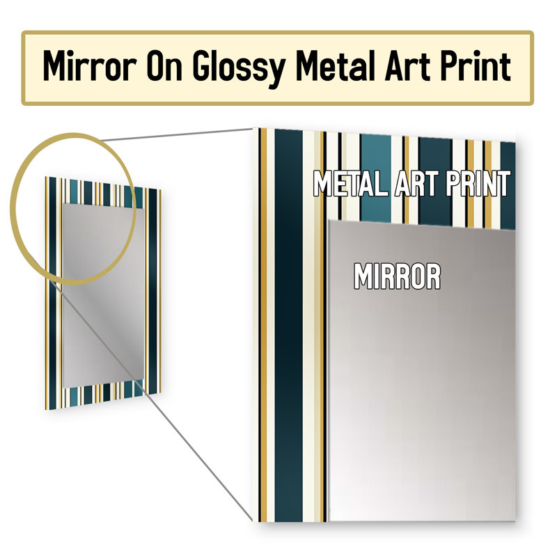 Sharonna classique à rayures élégantes beige et vert Sharonna - miroir unique rayé, grand miroir mural moderne, impression d'art en métal