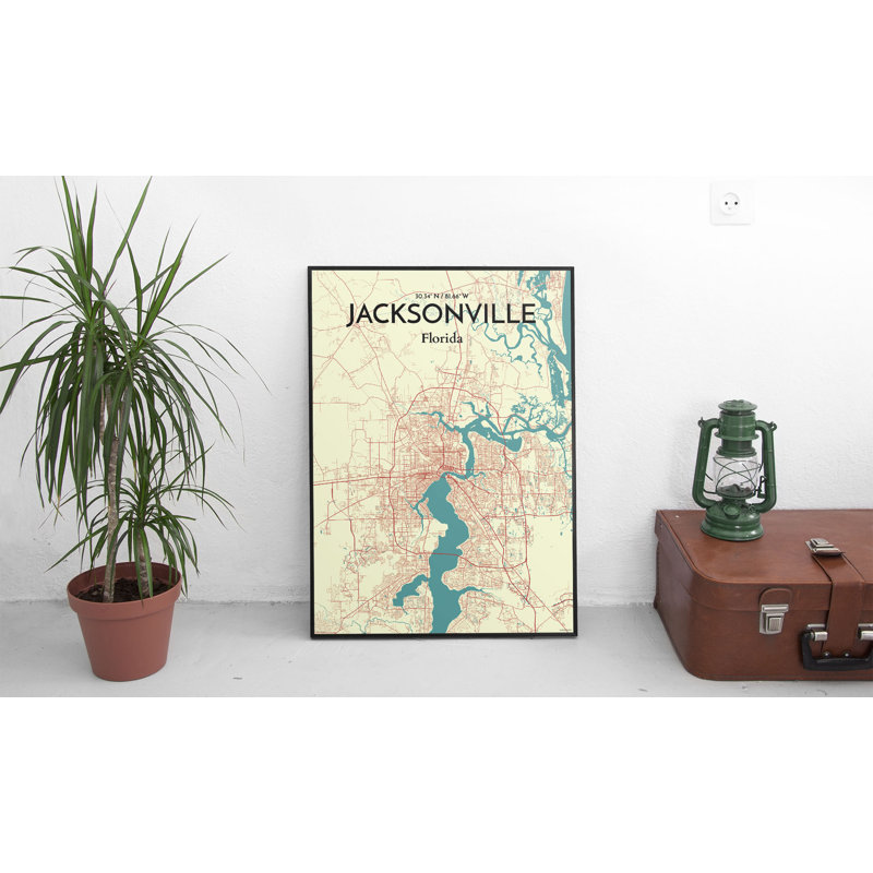 Jacksonville City Map - non encadrée, impression sur papier, H 17 po x l 11 po x P 0,05 po