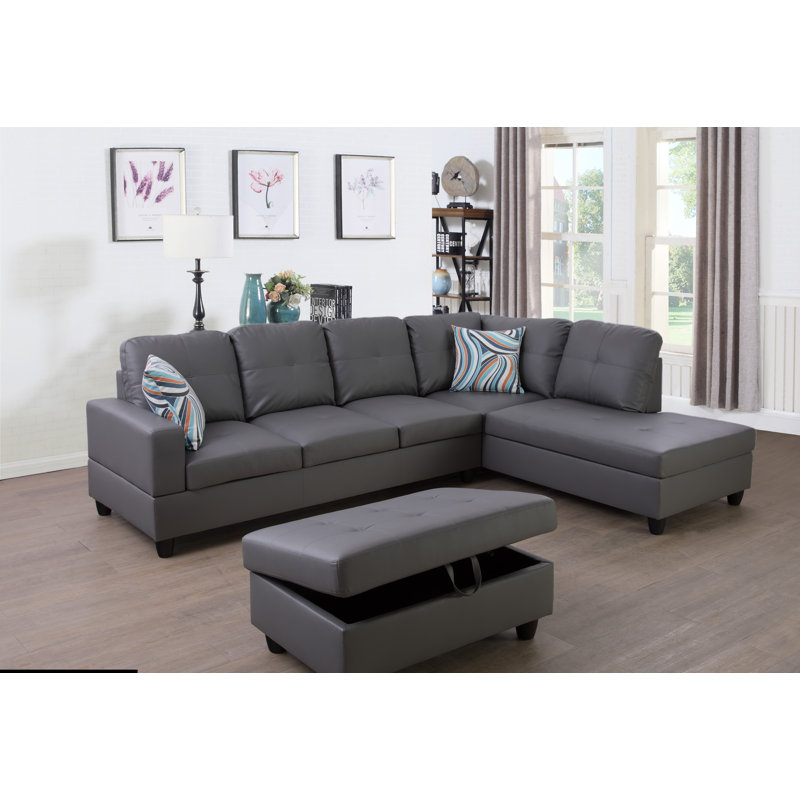 Amariah 103.5'' Wide Faux Leather Right Hand Facing Sofa & Chaise, Ginger Faux Leather