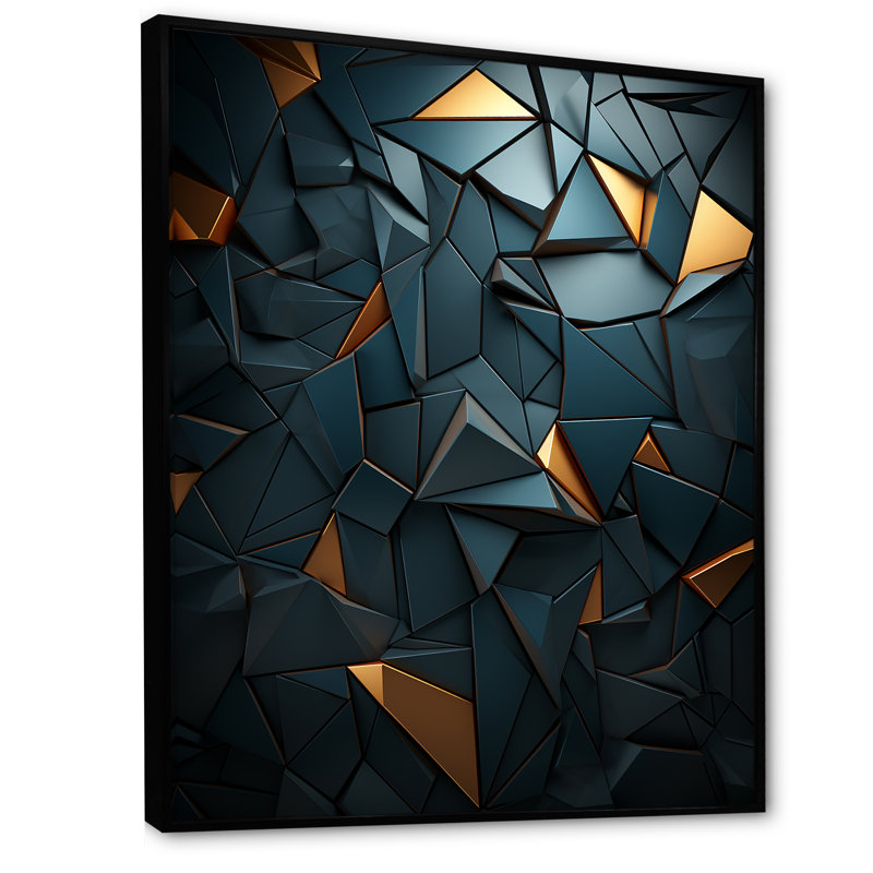 Élégance géométrique foncée dorée - tuile abstraite, art mural, Cadre flottant noir, H 32 po x l 16 po x P 1 po