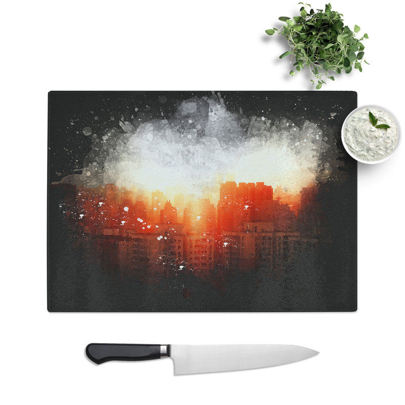 Tempered Glass Beijing Skyline at Sunset Chopping Board, 28.5 cm x 39 cm