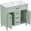 Meuble-lavabo 36 po avec lavabo, meuble autoportant vert avec cuve en céramique, cadre en bois aggloméré et en bois massif, tiroir supérieur rabattable, portes à fermeture en douceur, 2 tiroirs de rangement