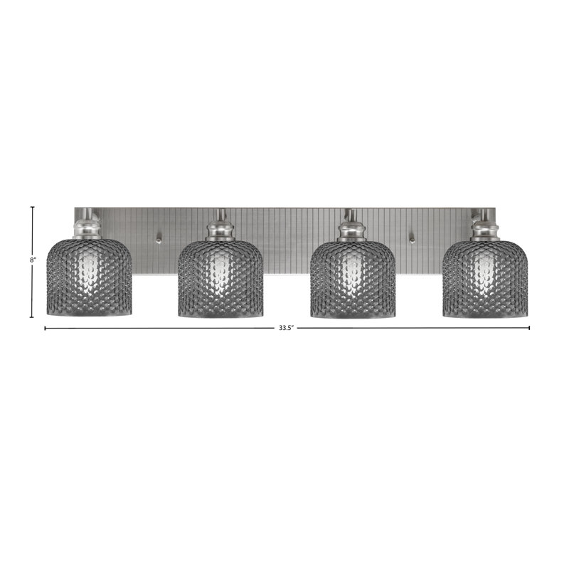 Barre d'éclairage de salle de bain 4 lumières Edge avec verre texturé fumé 6 po, Nickel brossé