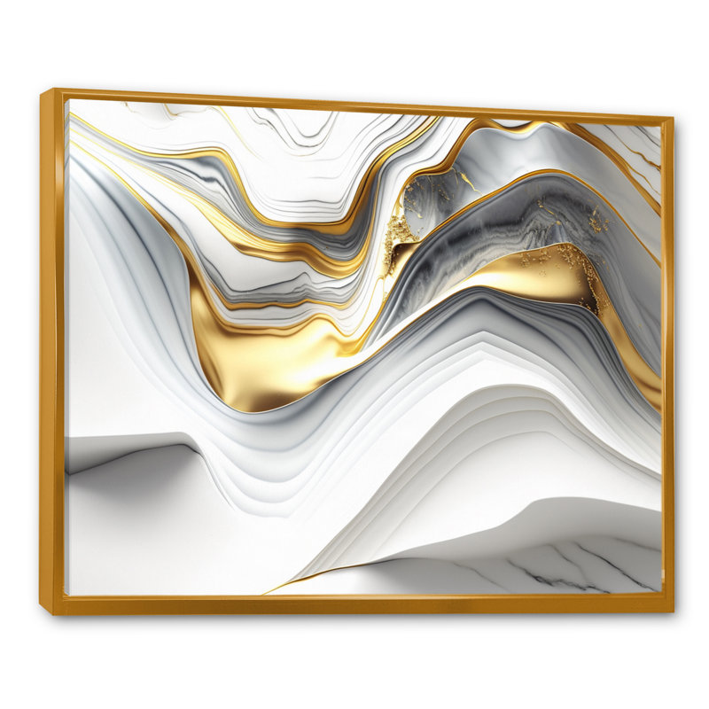 «Abstract Geode Waves Grey V», reproduction sur toile, H 12 po x l 20 po x P 1 po, Toile avec cadre flottant or