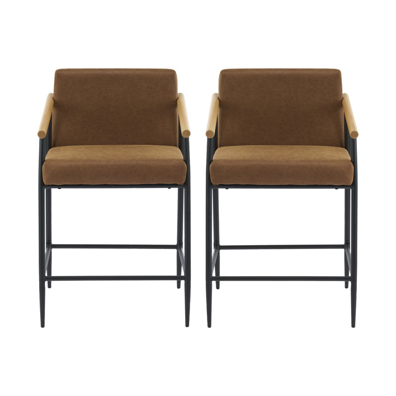 Henrik 26" Seat Height Mid-Century Modern Counter Stools with Wood Armrests